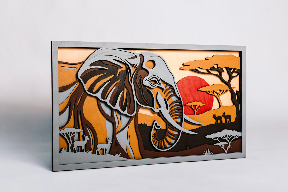 8-Layer Premium 3D Elephant Safari Wall Art